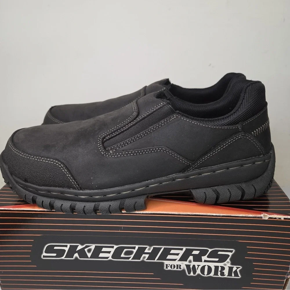 Skechers Work Hartan 77066 Men's Steel Toe Black Leather Safety Shoes Size 12